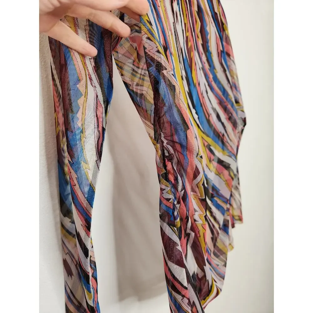 y2k Micromesh NY&Company Abstract Geometric All Over Stripes Long Sleeve Euro